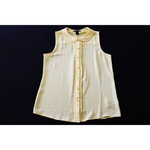 Forever 21 Yellow Button Down Sleeveless Blouse w Ruffle Edge Rose Buttons Sz S